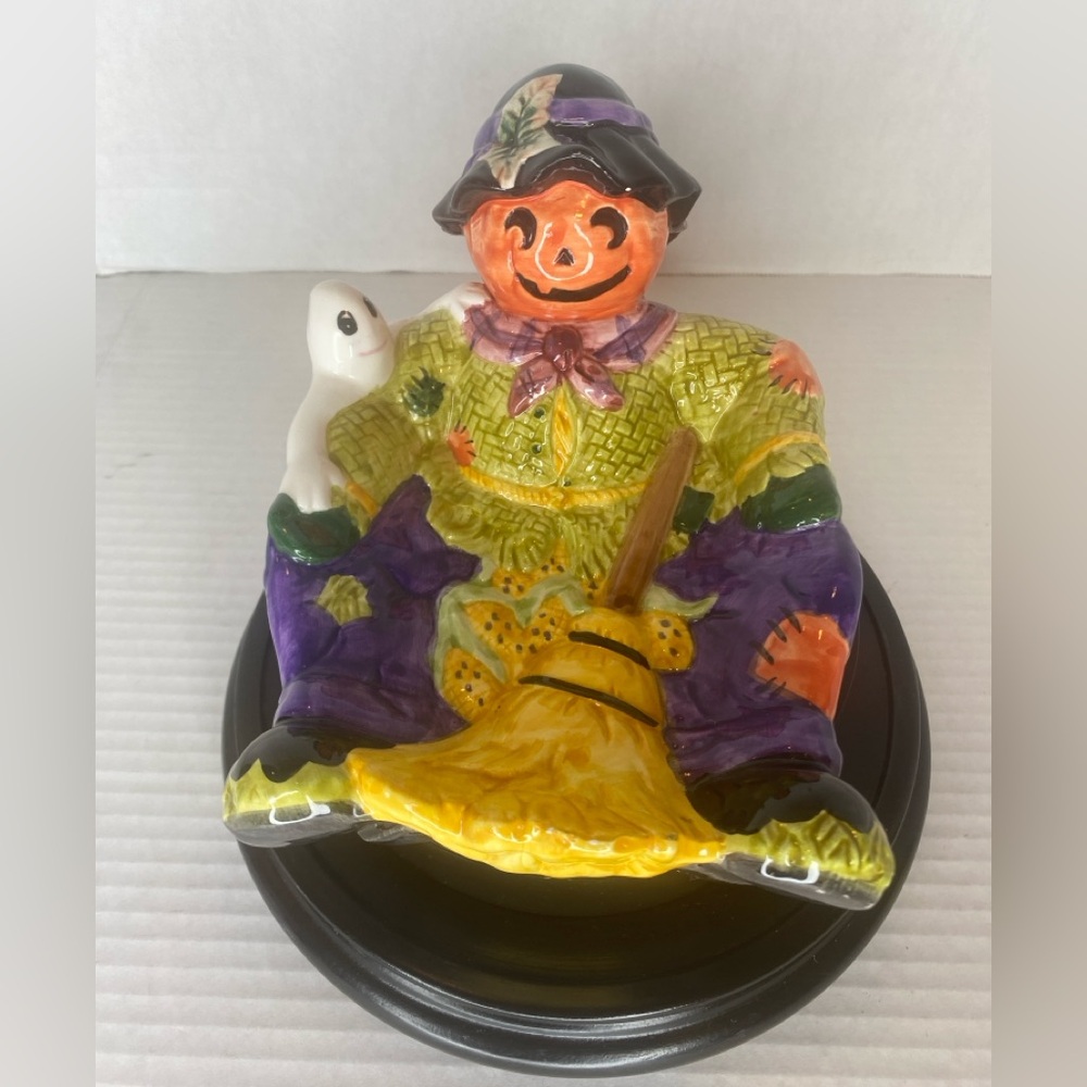 Vintage 80s Dalton Ceramic Halloween Pumpkin Scarecrow Ghost Trinket Candy Dish.